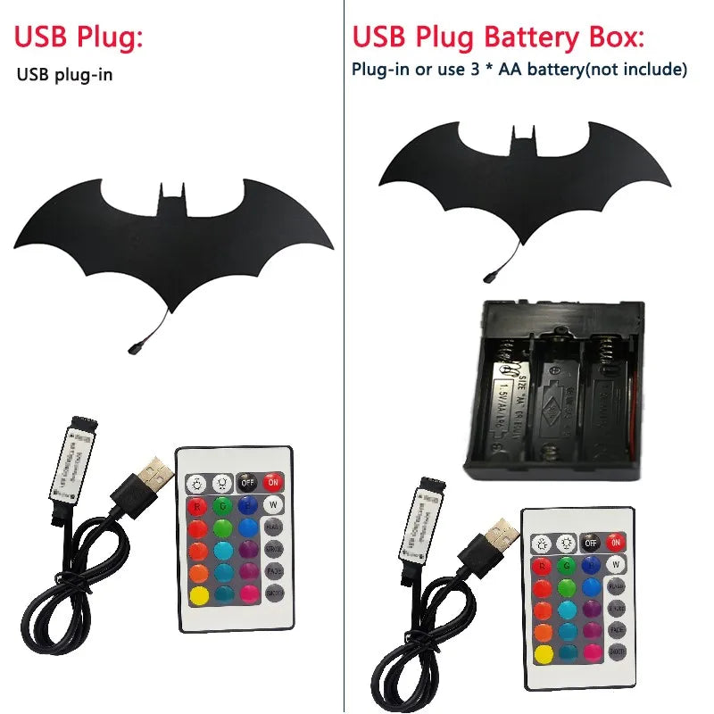 ZK30 3D Batmanes Night Light Cool Remote Control Multi Color Creative bat Atmosphere Home Decoration Bedroom Wall Hanging lamp